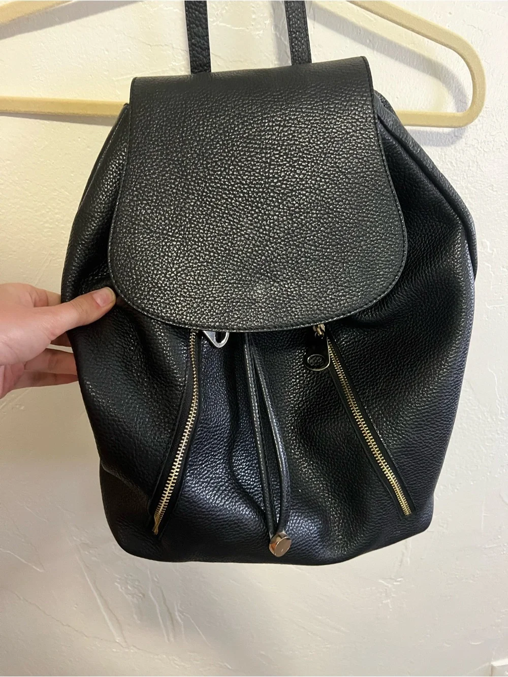 Black Leather Backpack bucket Purse